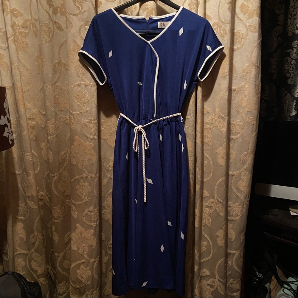 Beautiful royal blue 80’s yachting dress with original braided belt XL sz 16